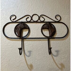 Metal Horse Head Wall Hooks Rack Equestrian Decor Farmhouse Western Style 25"L